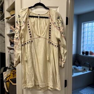 Free People Cream Textured Top